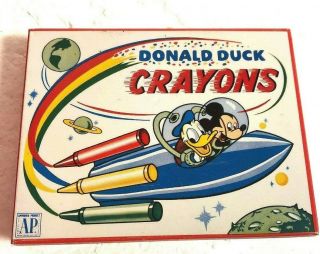 Vintage Donald Duck Crayon Box Mickey Mouse Walt Disney Transogram Ny Tin Litho