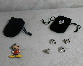 Disney,  Swarovski Mickey Mouse Enameled Pin & 4 Tac Pins