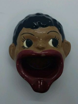 Vintage Black Americana Ashtray Boy Face Open Mouth Porcelain 3 " X 2 - 1/2 "