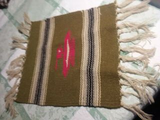 Vintage Small Wool Miniature Native American Rug 10.  5 X 10.  5 Without Fringe