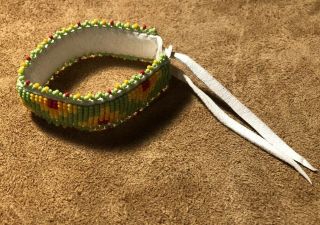 Fancy Native American Lakota Sioux Lazy Stitched Beaded Wrist Band 4