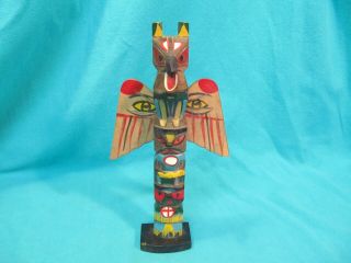 Vintage 10 1/2 " Hand Painted Wood Totem Pole Made In Japan
