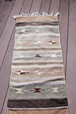 Southwestern Wool Rug 24 By 56 Native American Design Vintage