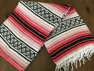Mexican Falsa Hand Woven Throw Blanket Yoga Car/beach - Serape - Two Tone Pink 2