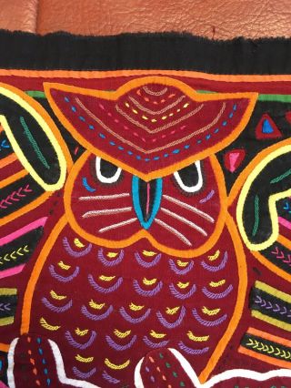 Vintage ETHNOGRAPHIC Owl Fish Flower MOTIF Fabric MOLA ART KUNA WOMEN TEXTILE 5