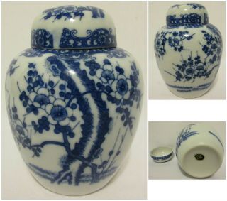Vintage Blue & White Porcelain Ginger Jar With Lid A Price Japan Import Asian