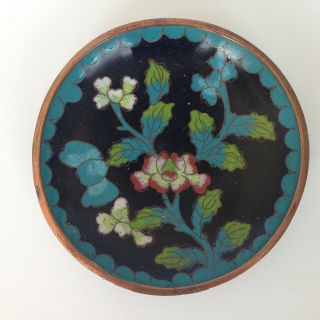 Antique Vintage Chinese Cloisonne Enamel Saucer Dish W Flower Design " China "