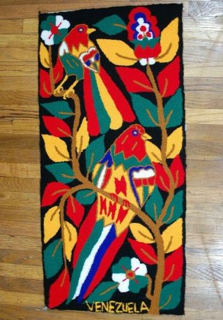Vintage 70s Venezuela Hand - Made Rug Mat Tapestry Home Decor 14 3/4 " X 31 "