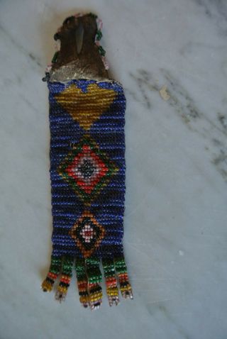 Antique Native American Bead Watch Fob With Rawhide 7 " Great Colors