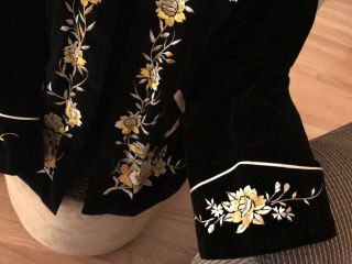 Vintage Japanese Chinese Mandarin Embroidered Kimono Jacket Black Velvet Tassels 5