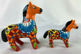 Set Of Small Matching Horses Mexican Talavera Ceramic Pottery Signed By Artist