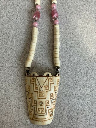 Vintage Native American Shell Glass Bead With Bone Klickitat Basket