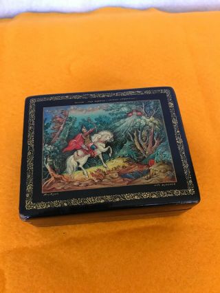 Unusual Vintage Russian Lacquer Hand Painted Box