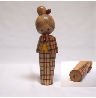 7.  4inch Japanese Sousaku Vintage Wooden Kokeshi Doll Signed/ Cute Kimono