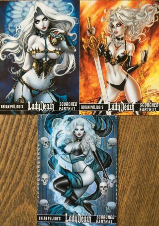 2019 Lady Death Scorched Earth 1 Memorial Promo 3 Cards Set Coffin Pulido
