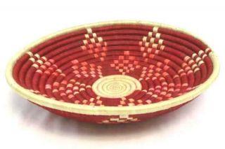 Hand Woven African Basket Bowl 12 " Starburst Design Centerpiece Red