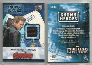 2016 Captain America: Civil War Known Heroes Memorabilia/relic Chase Card Kh - Hw