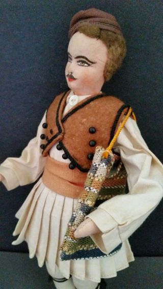 2 Vintage/Antique Turkish Cloth Dolls Painted Faces Leather Shoes 11 