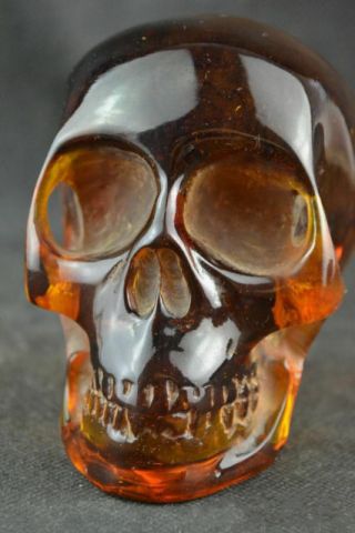 11.  5 Cm Collectible Decorate Handwork Old Burmese Amber Carving Skull Statue