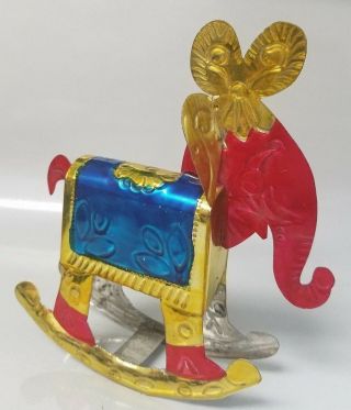 Vintage Mexican Tin Folk Art Rocking Horse Elephant 3d - 6 1/2 "