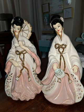 Set Of 2 Vintage Lefton Made In Japan Asian Geisha Japanese Chinese Dolls