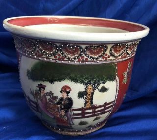 Vintage Chinese Hand Painted Porcelain Moriage Planter Bowl Plant Pot