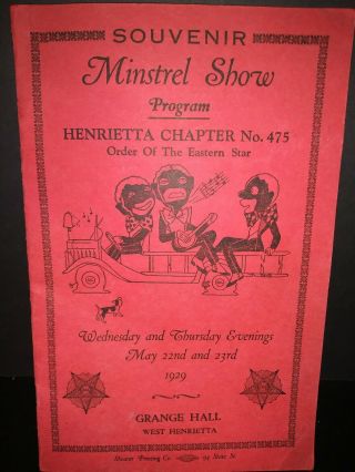 Vintage 1929 Sovenir Minstrel Show Program Order Of The Eastern Star Henrietta