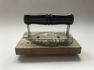 Rubber Wooden Stamp Buddhist Temple Square Handle Rare Black Japanese Vtg v19 5