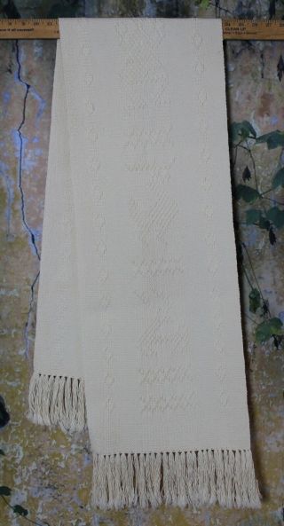 Mexican Table Runner Cream Color Hand Woven St Tomas Jalieza Oaxaca Shabby Chic
