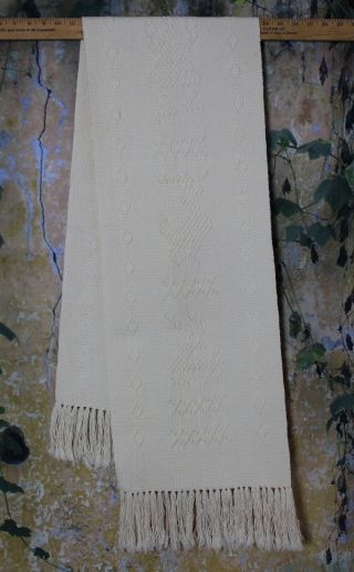 Mexican Table Runner Cream Color Hand Woven St Tomas Jalieza Oaxaca Shabby Chic 4
