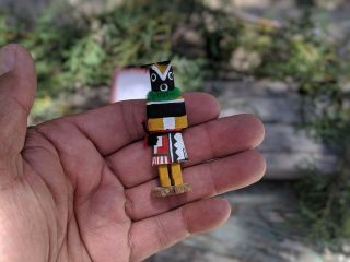 Hopi Kachina Doll Rare Mini Hand Made Wood Greasy Katsina Feathers Carved