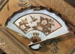 Vintage Japanese Art Of Chokin Porcelain Fan Dish Plate 24kt Gold Edging Birds