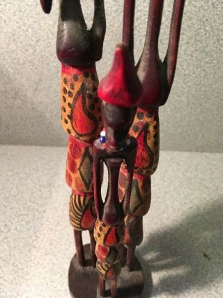 African Family Wooden Hand Carved Statue Colorful With Beads