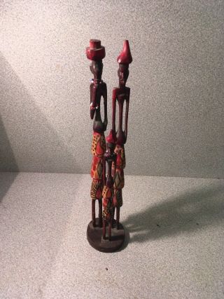 African Family Wooden Hand Carved Statue Colorful With Beads 2