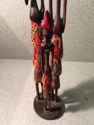 African Family Wooden Hand Carved Statue Colorful With Beads 3