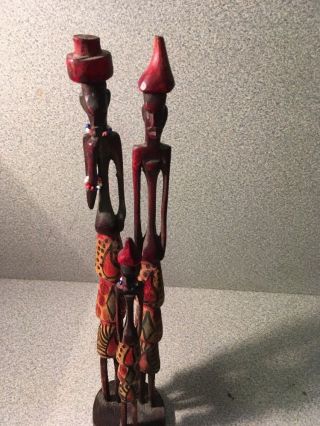 African Family Wooden Hand Carved Statue Colorful With Beads 5