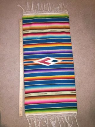 Vintage Mexican Wool Weaving Folk Art Rug 19x48 Saltillo Serape Blanket Runner