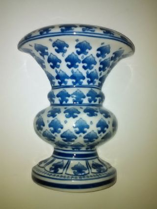 Flow Blue Porcelain Wall Pocket Vase Cobalt Blue On White Flowers 9 Inch Tall