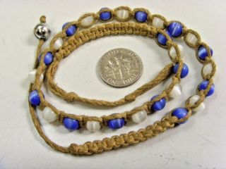 Vintage Opalized Cats Eye Beads Friendship Hemp Bracelet Or Necklace 50035