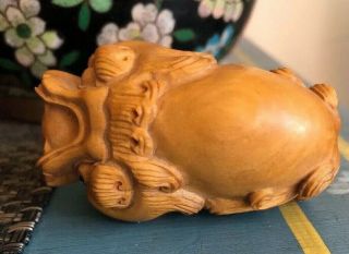 Two Sided Netsuke Dragon Hand Carved Boxwood Carving Figure
