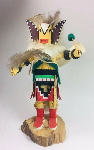 Hand Crafted Badger Kachina Doll Wood Feathers Native American Artisan W/ Tag