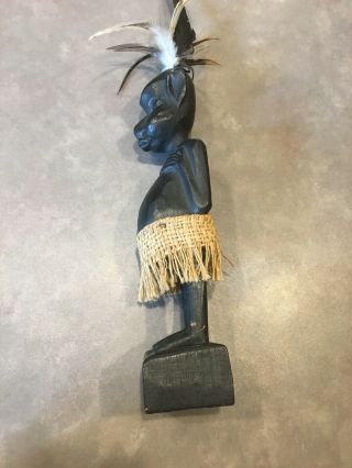 Primitive Carved Wooden Tribal Warrior Ornate African Mohawk Feathers Statue 8