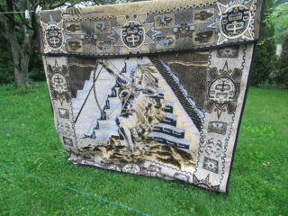 VTG Mexican Woven Acrylic Cotton Jacquard Blanket Throw Aztec Eagle Warrior 82 