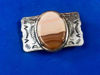 Western Tone Real Or Faux Layered Stone Centerpiece Nickel Silver Belt Buckle