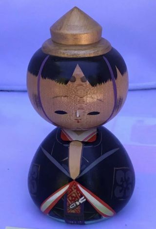 Vintage Japanese Wooden Kokeshi Dolls Man Samurai 1950 60’s 56 5 1/2” Signed
