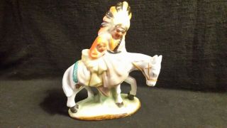Vtg Ceramic Japan Warrior Chief Indian Native American W/ Baby/wife White Horse