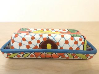 Mexican Pottery - Butter Dish 6.  5 " Multi - Colored Talavera Hand Painted Colorful