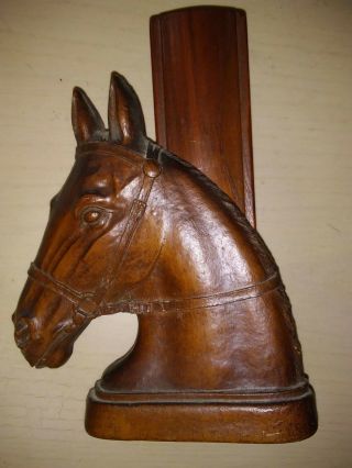 Vintage Syrocowood Horse Head Brush Or Pen & Pencil Holder 7 " Tall W Wood Brush