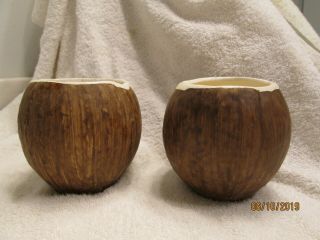 Set Of 2 Vintage Trader Vic U.  S.  A.  Restaurant Coconut Ceramic Mugs Tiki Barware