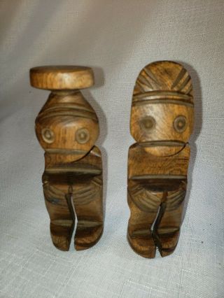 Tiki Wood Carved Statues Easter Island Polynesian Round Eyes African